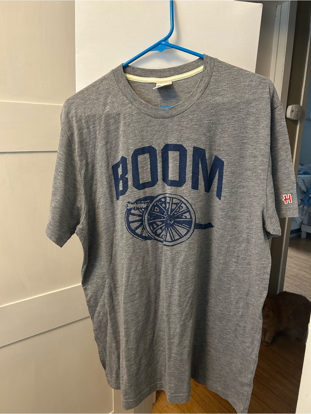HOMAGE Grey Short-Sleeve 'BOOM' Graphic Tee with Navy Print